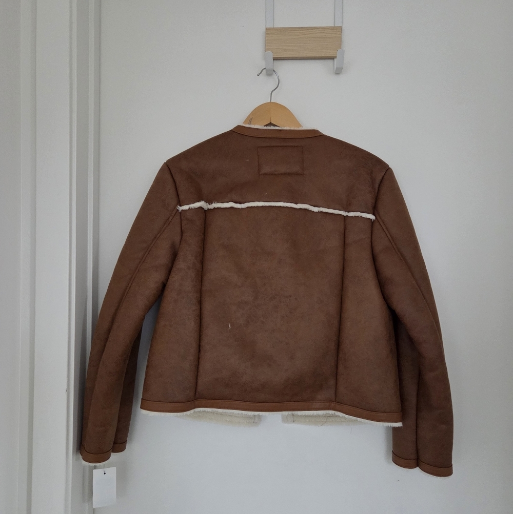 Cole Haan Tan Waxed Suede Shearling Jacket XS - Picture 2 of 4